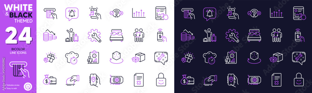 Donate, Customisation and Money loss line icons for website, printing. Collection of Gift, Reject file, Packing boxes icons. Salary, Location app, Growth chart web elements. Vector Donate, Customisation and Money loss line icons for website, printing. Collection of Gift, Reject file, Packing boxes icons. Salary, Location app, Growth chart web elements. Vector