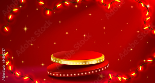 Podium Merry Christmas. shopping new year banner. Vector