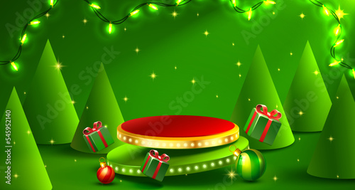 Podium Merry Christmas. shopping new year banner. Vector