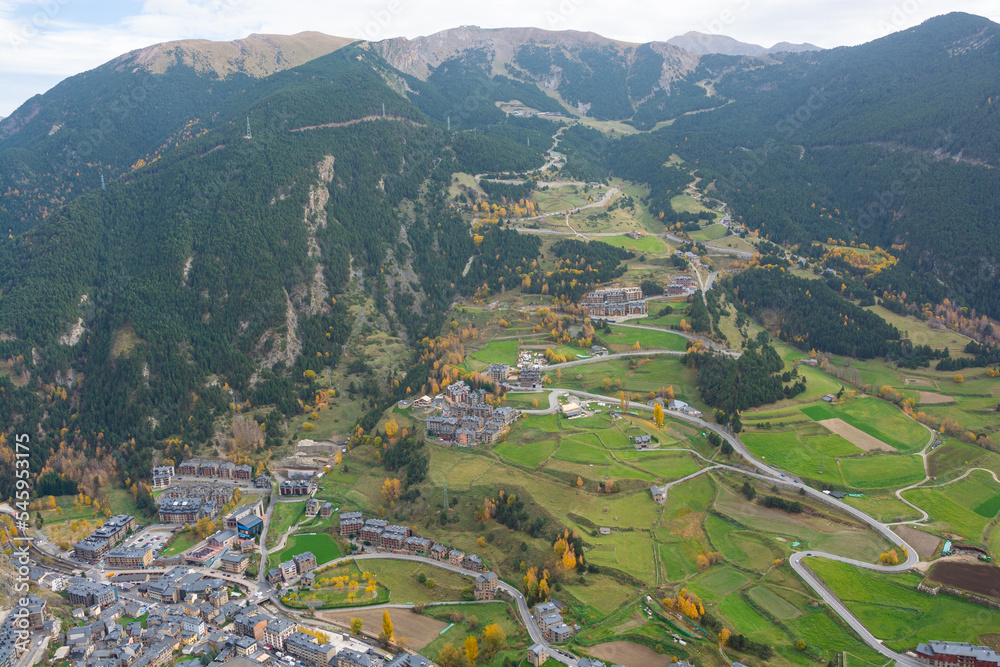 Mountain serpentine and road in Andorra. Beautiful landscape.