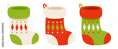 Set of Christmas Sock in flat style isolated