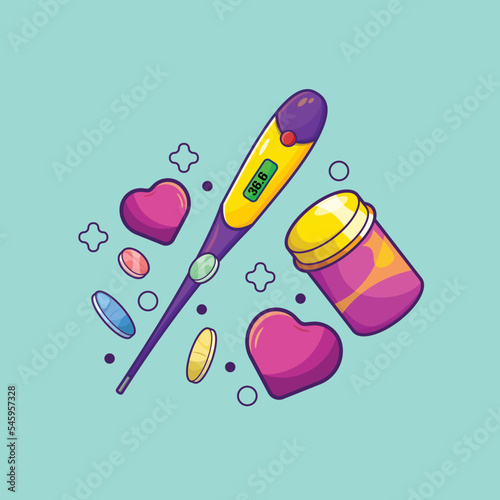 Cold Treatment Illustration with Thermometer in Cartoon Style