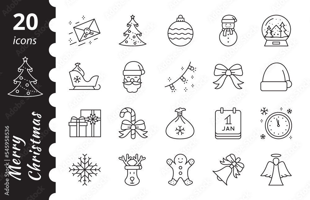 Fototapeta premium Christmas linear vector icon set. Simple line symbols.