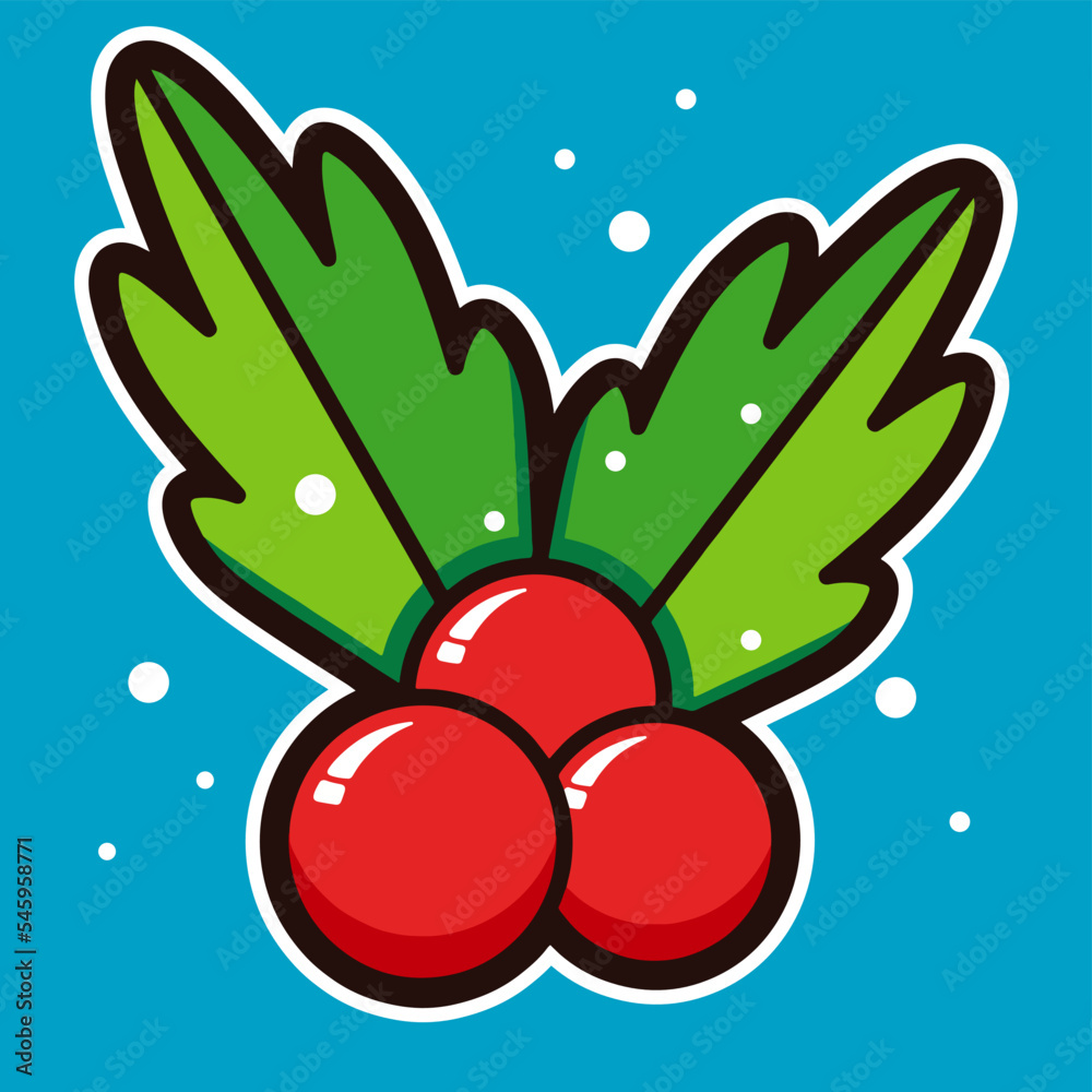 Red berries web icon or banner. Merry Christmas greeting concept