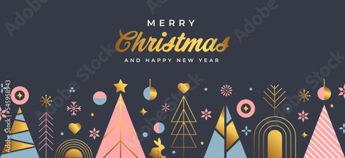 Modern Flat design Creative Christmas greeting card. Abstract Christmas ornaments pattern, holiday theme. Can be used as Christmas card, poster, banner, frame. Vector Illustration