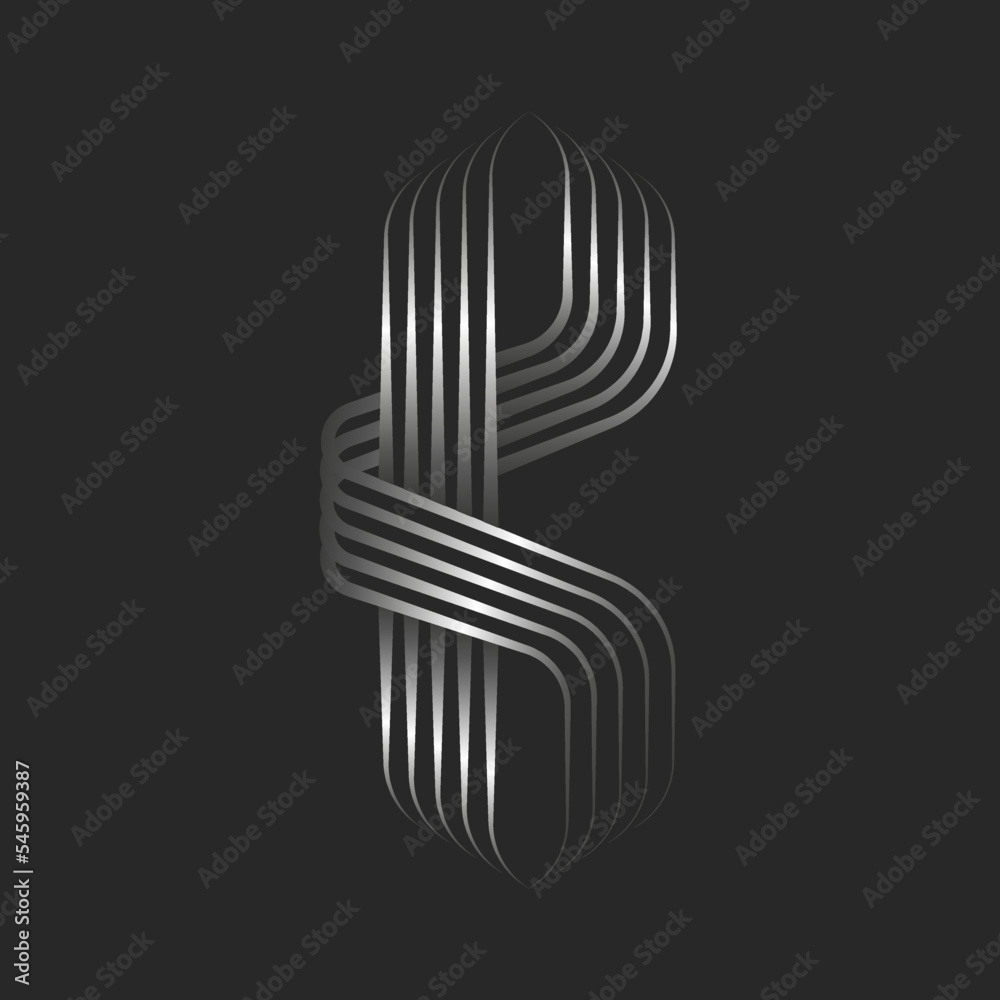 Letter B logo initial monogram silver parallel thin lines with 3d effect, metallic gradient weaving ribbons from smooth thin stripes, typography calligraphic design element. Letter B logo initial monogram silver parallel thin lines with 3d effect, metallic gradient weaving ribbons from smooth thin stripes, typography calligraphic design element.