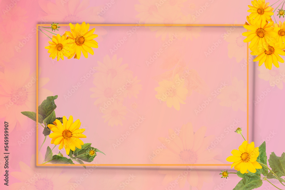 Festive background frame with yellow flowers and copy space