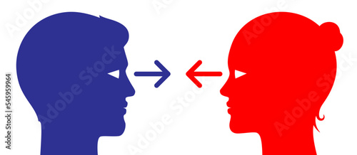 Couple communicating with eye contact, concept vector illustration. Young man and woman looking at each other on a close distance.