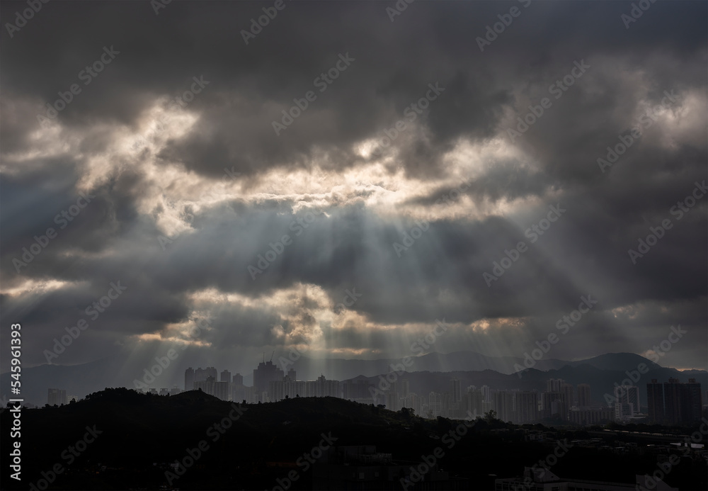 Silhouette of skyline of Yuen Long district, Hong Kong city