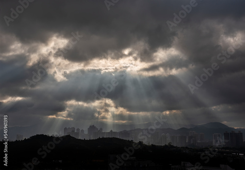 Silhouette of skyline of Yuen Long district, Hong Kong city