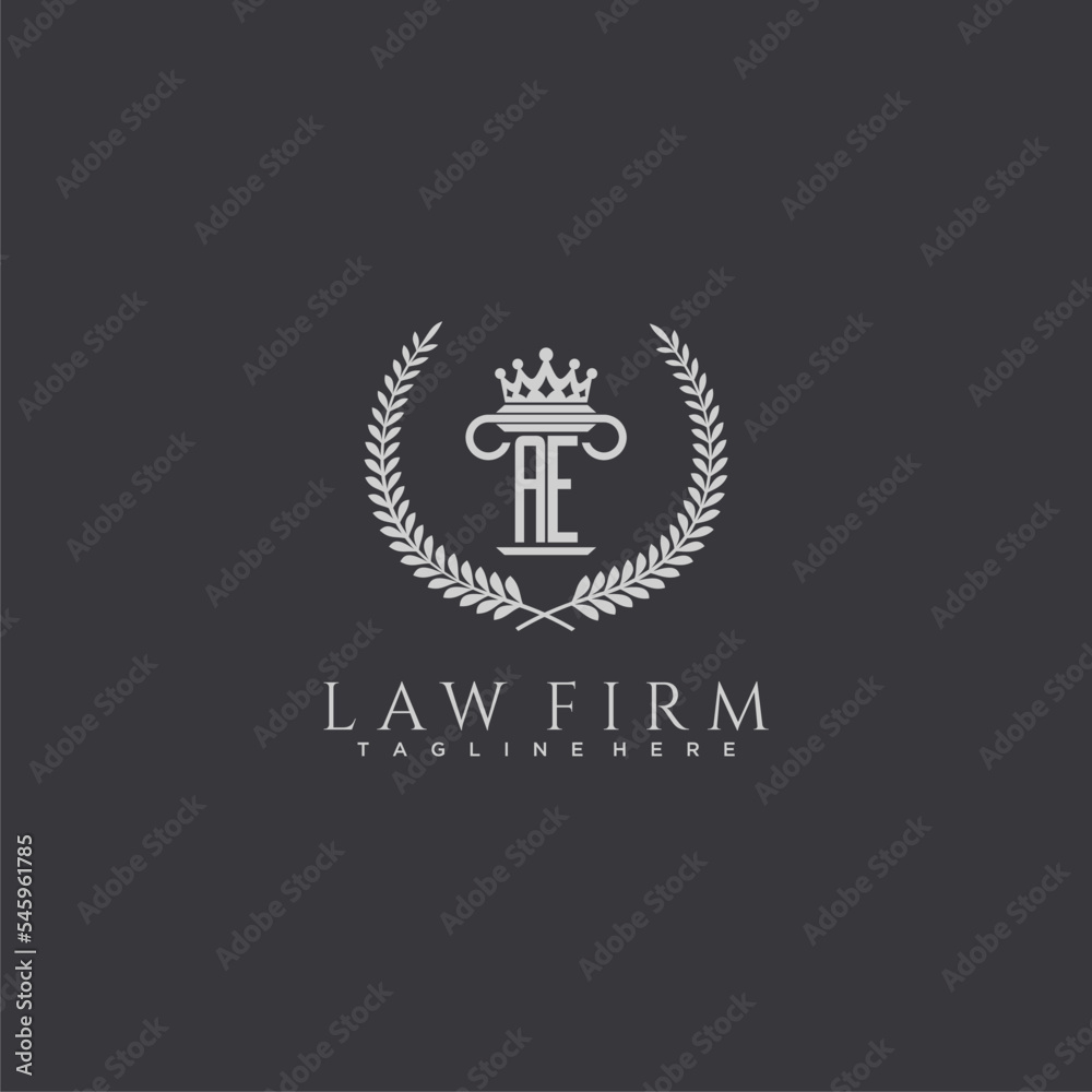 AE letter monogram logo for lawfirm with pillar & crown image design ...