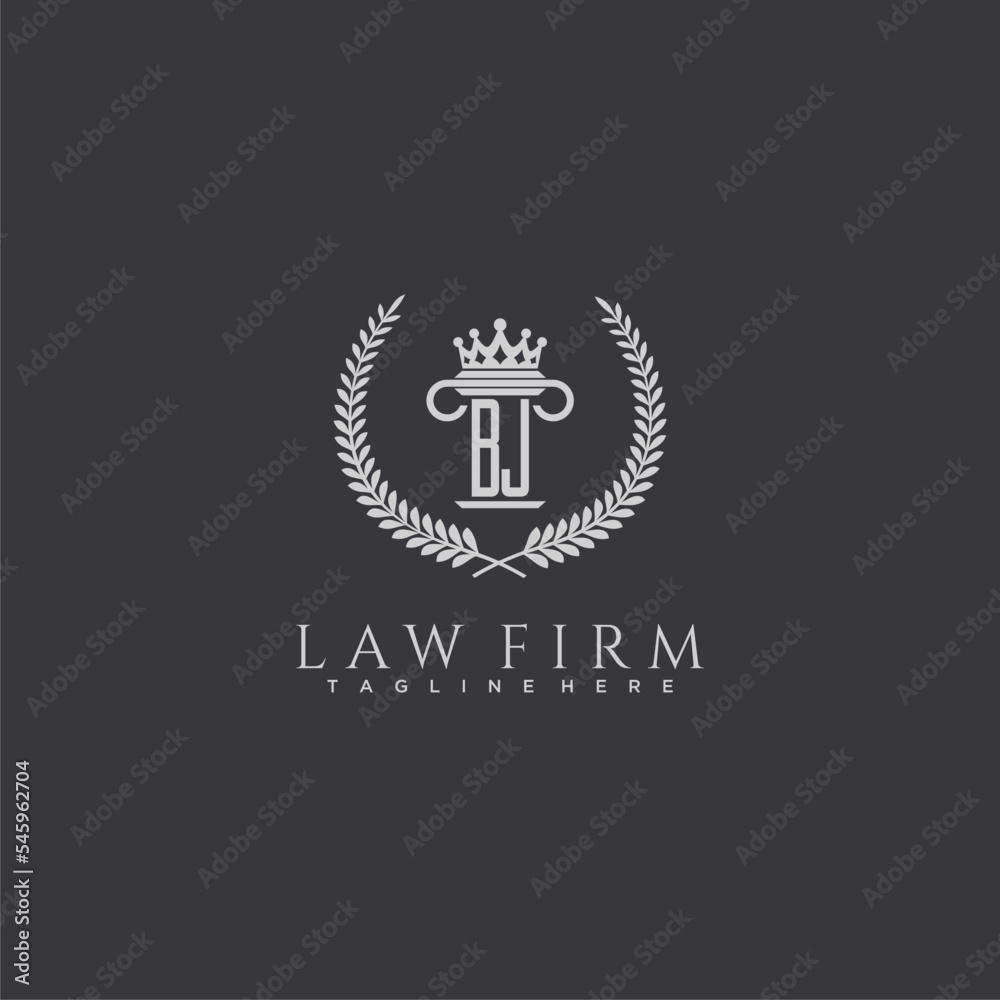 BJ letter monogram logo for lawfirm with pillar & crown image design ...