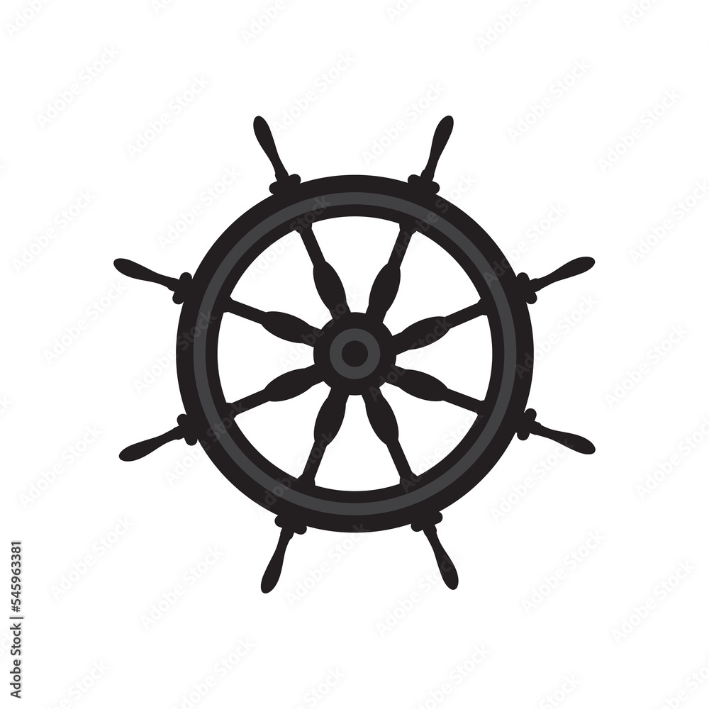 Ship steering wheel vector isolated on white. Nautical icon. 