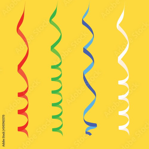 Serpentine carnival ribbons set. Colorful paper streamers isolated on white for gift, greeting, festive design. Vector illustration.