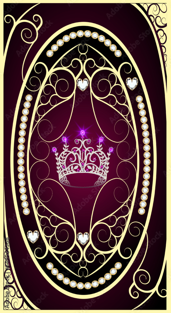 Illustration ornamental background wallpaper for phone with diadem and precious stones