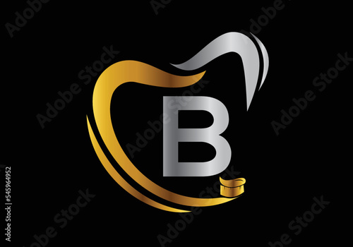 Letter B Dental Logo Design Template Inspiration With Tooth Brush Symbol, Vector Illustration.