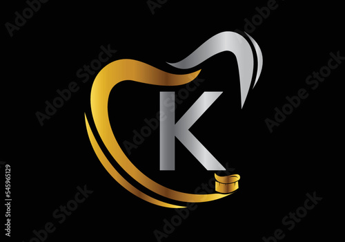 Letter K Dental Logo Design Template Inspiration With Tooth Brush Symbol, Vector Illustration.