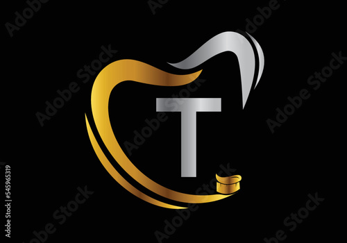 Letter T Dental Logo Design Template Inspiration With Tooth Brush Symbol, Vector Illustration.