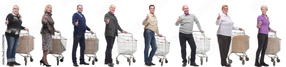 group of people with cart showing thumbs up