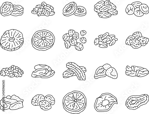 dried fruit healthy snack icons set vector