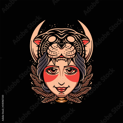 tribal maiden tattoo vector design