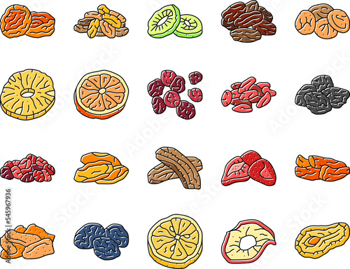 dried fruit healthy snack icons set vector