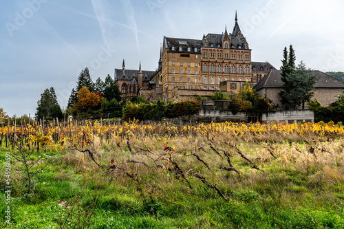 Das Kloster Kalvarienberg in Walporzheim mit Weinreben nach der Flutkatastrophe von 2021 im Herst 2022 photo