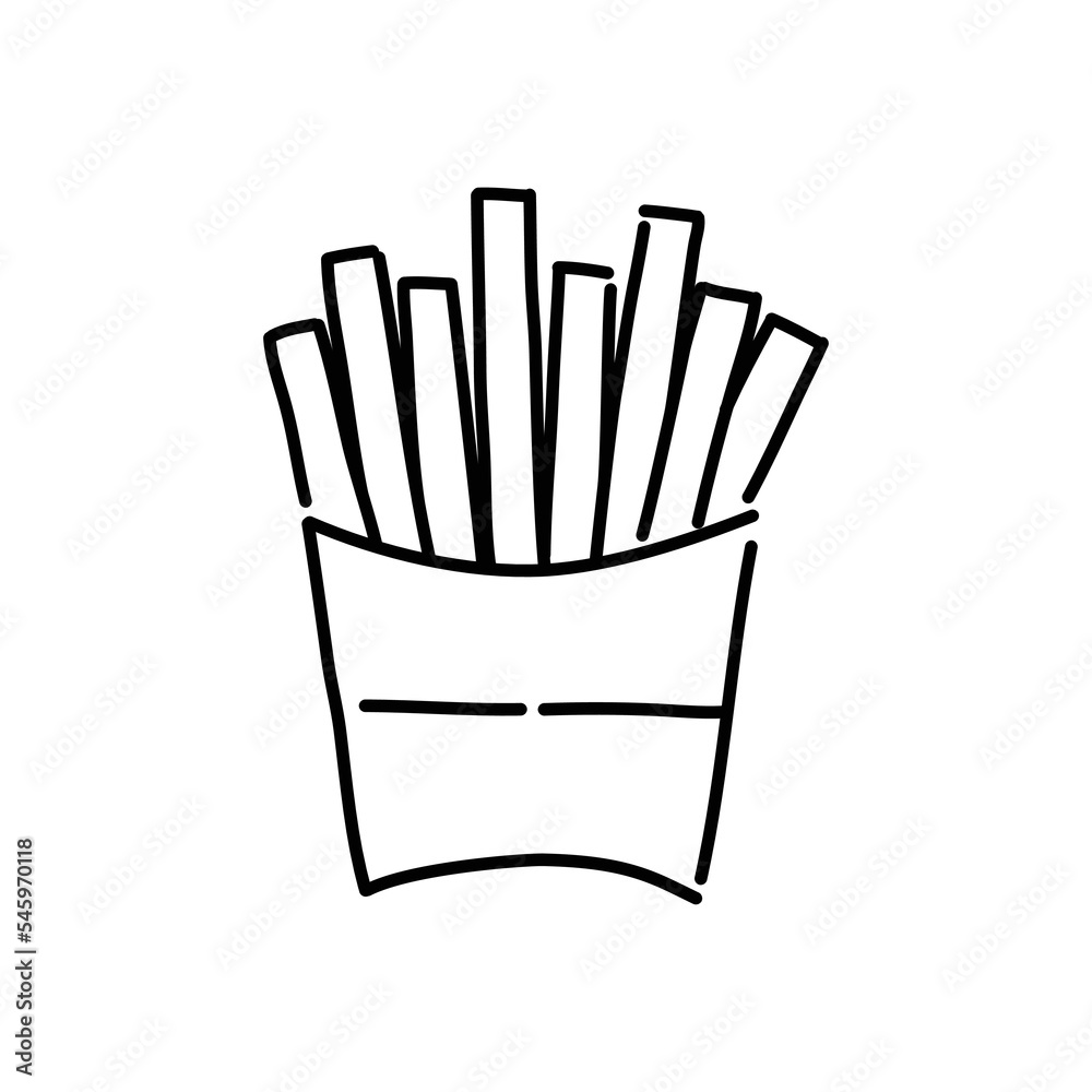 French fries doodle icon. Hand drawn black sketch. Vector Illustration.