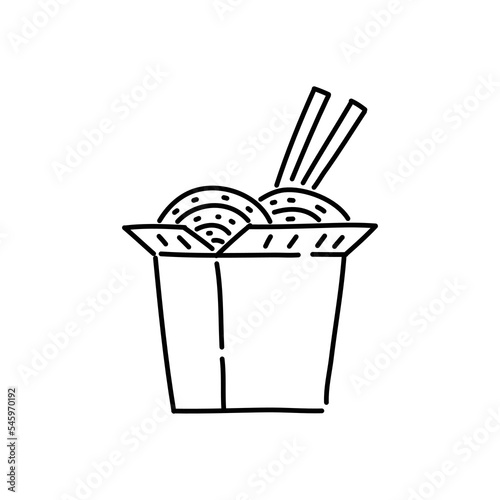 Chinese food box doodle icon. Hand drawn black sketch. Vector Illustration.