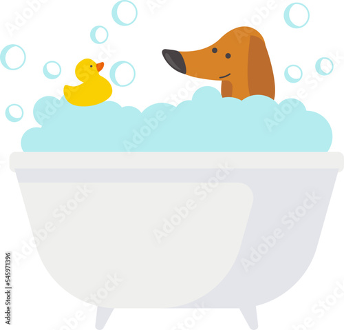 Dog bathe Pet on bath flat icon Favourite yellow duck