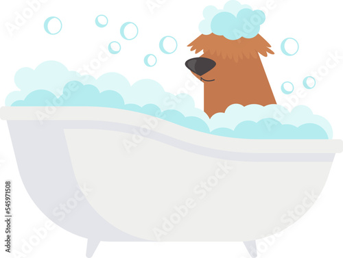 Dog bathe flat icon Cleaning fur in bathtub Care