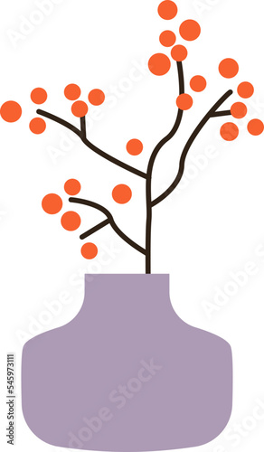 Vase with everlasting flower flat icon Christmas interior