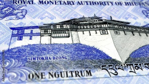 Bhutan Bhutanese Ngultrum 1 Banknotes, One Bhutanese Ngultrum, Close-up and macro view of the Bhutanese Ngultrum, Tracking and Dolly Shots 1 Bhutanese Ngultrum banknote Observe and Reserve Side photo