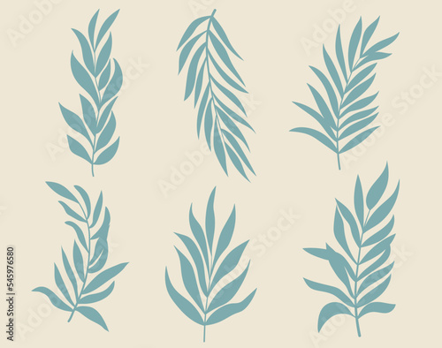 Set of vector silhouettes of bright tropical leaves. Isolated on a white background. Drawing sketches of leaves. Silhouettes of tropical leaves. Tropical palm leaves. © EltaMax99