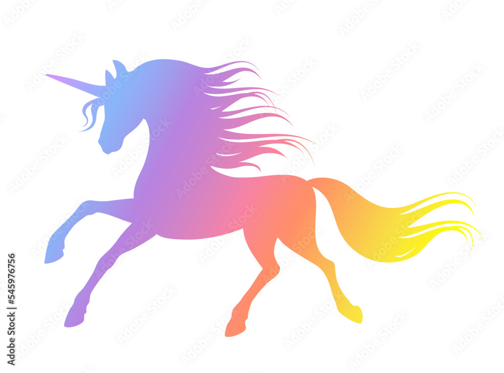 Rainbow silhouette of a unicorn for creating design and decor. Rainbow silhouette of a unicorn for creating design and decor.