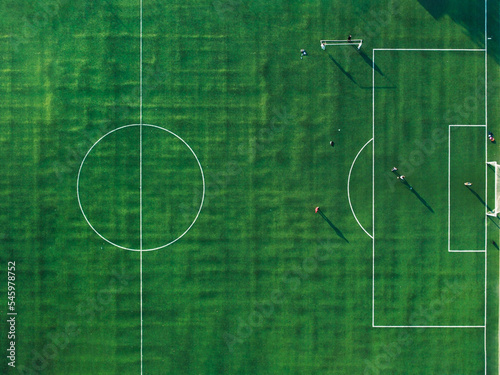 Soccer training seen from above