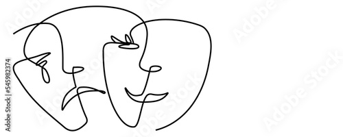Continuous lines, sad face and happy smile. social expression