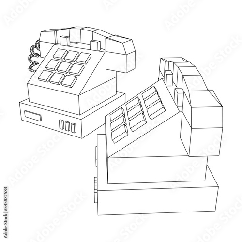 Old retro landline telephone. Wireframe vector