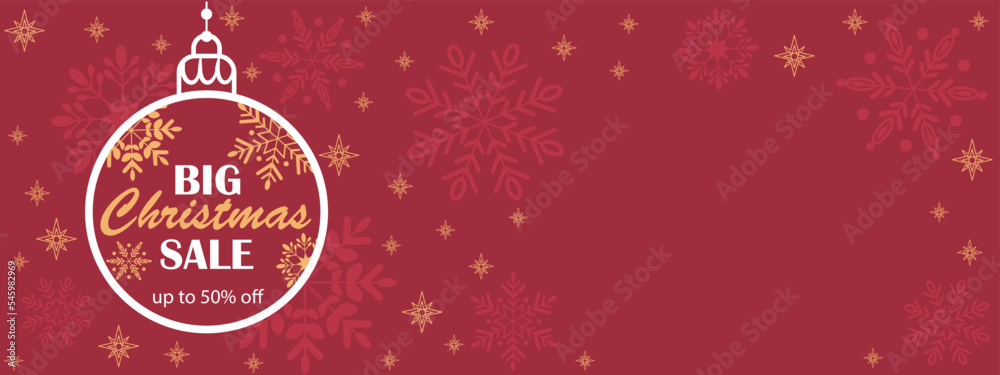 Christmas big sale horizontal red banner. Template for commerce, promotion and advertising