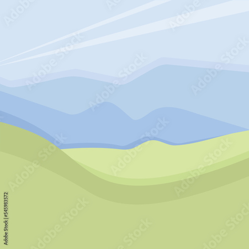 Vector illustration: spring green mountains with forest around, nature tourism landscape illustration isolated. Geometric illustration