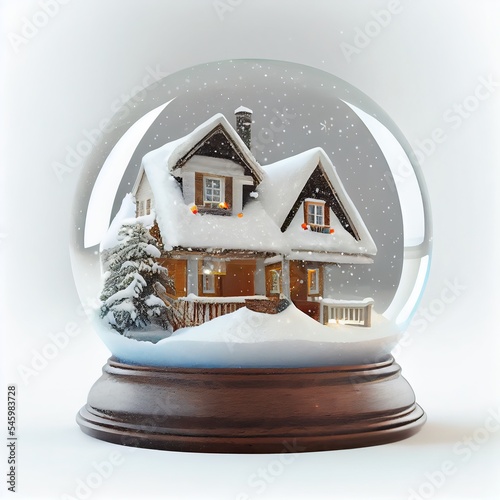 Snow globe with a house inside, wonderland, winter, snow, glass, tree