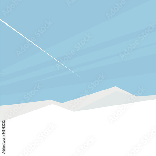 Vector illustration: Winter landscape with mountains, sun, sky, plane and snow. Geometric illustration. (ID: 545983732)