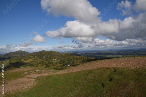 the views from the top of British camp hill fort, at the top of Malvern on a sunny day at the start of autumn 