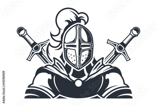 Tela Knight in armour, chivalry logo with crusader and swords, sport team emblem, vec