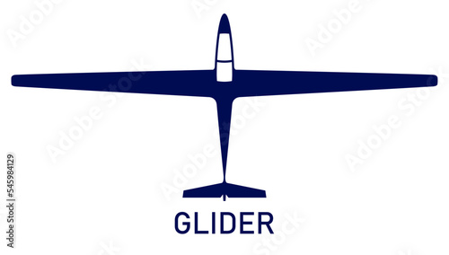 Gliding sailplane top view, soaring glider silhouette, none motive-powered aircraft, vector photo