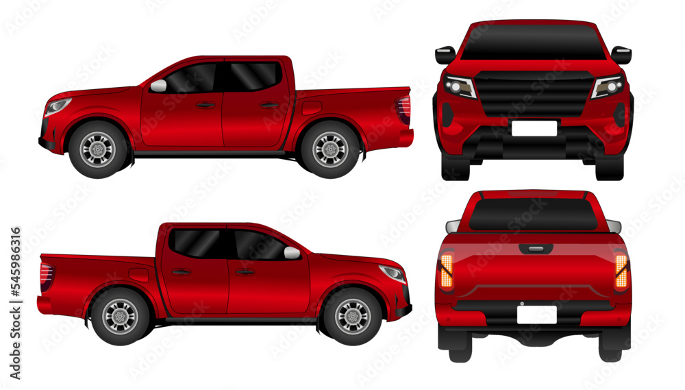 Fototapeta premium red pickup truck with white background illustration vector