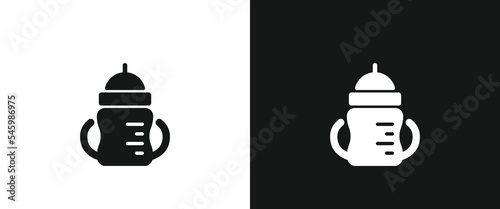 Baby sip cup flat icon for web. Simple baby sip cup sign web icon silhouette with invert color. Minimalist baby water bottle for children drinking solid black icon vector. Toddler feeding bottle