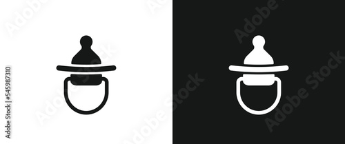 Baby pacifier flat icon for web. Simple pacifier baby dummy care nipple for newborn child sign web icon silhouette with invert color. Minimalist baby shower pacifier solid black icon vector design