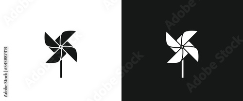 Pinwheel flat icon for web. Simple paper pinwheel with 4 blades sign web icon silhouette with invert color. Minimalist children toy wind turbine pinwheel solid black icon vector design. Toy windmill