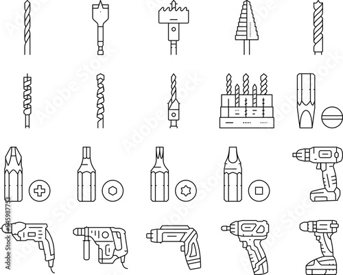 drill equipment construction icons set vector
